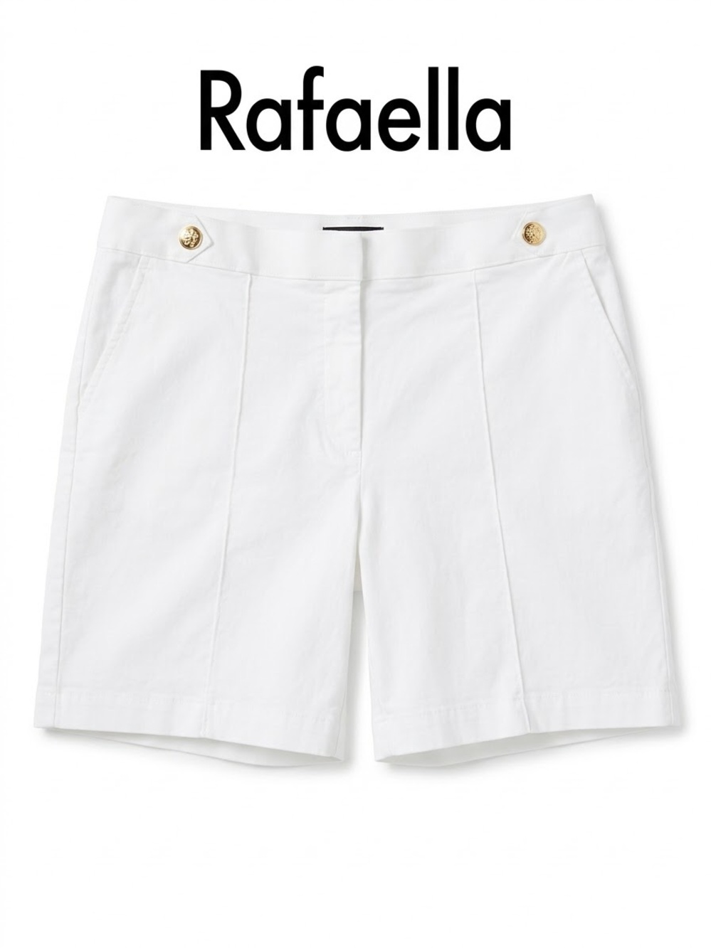 Rafaella White Tailored Women’s Bermuda Shorts with Gold Buttons Size 14